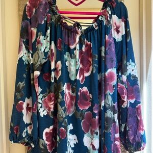 Sew In Love Blue and Red Ruffled Long Sleeve Blouse